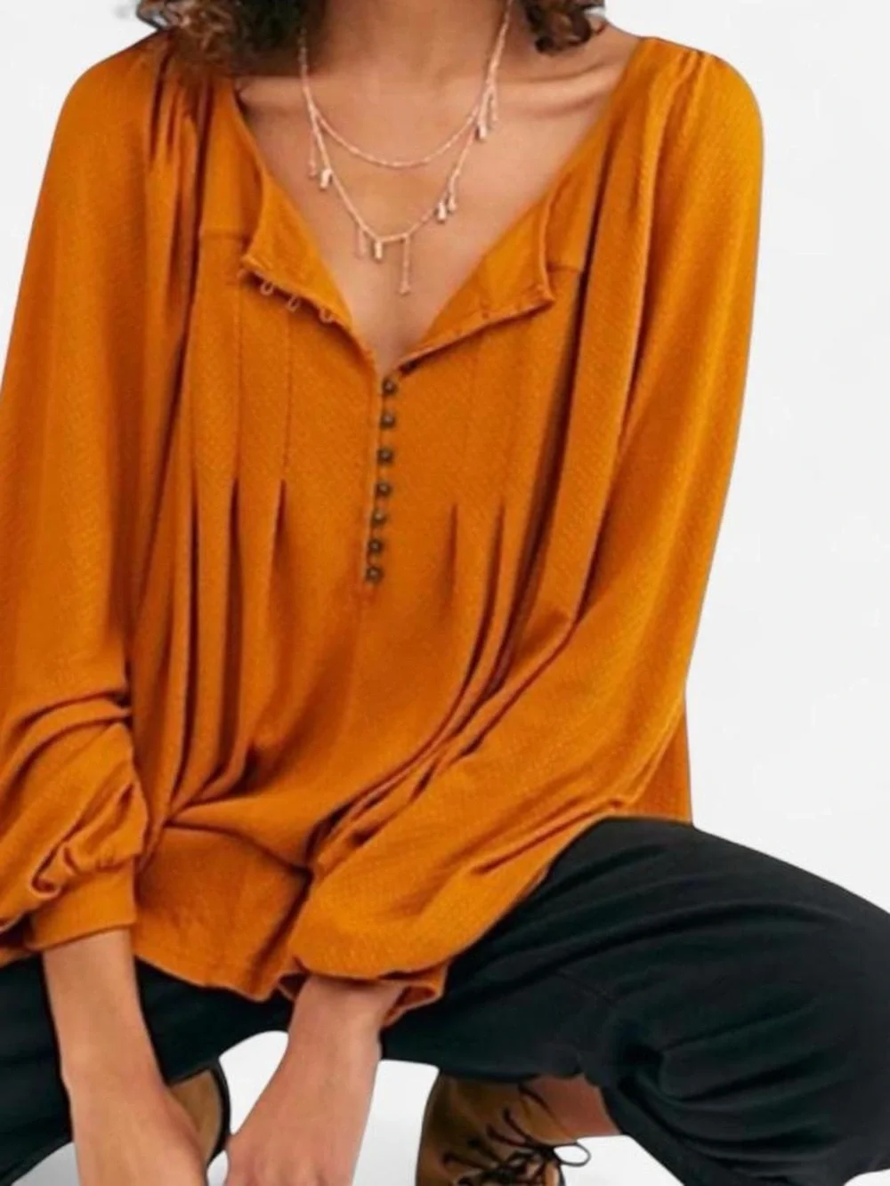 Free People Devin Rustic Yellow Billowy Boho Peasant Top sz M